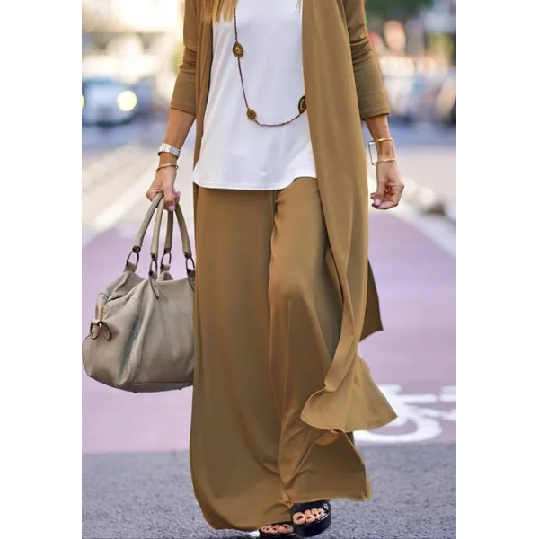 Kadın Uzun Kollu önü Açık Viskon Ceket Ve Pantolon Ikili Takım