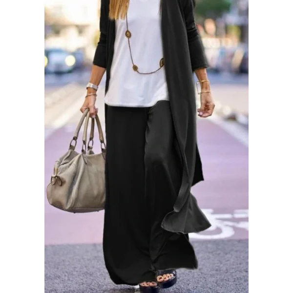 Kadın Uzun Kollu önü Açık Viskon Ceket Ve Pantolon Ikili Takım