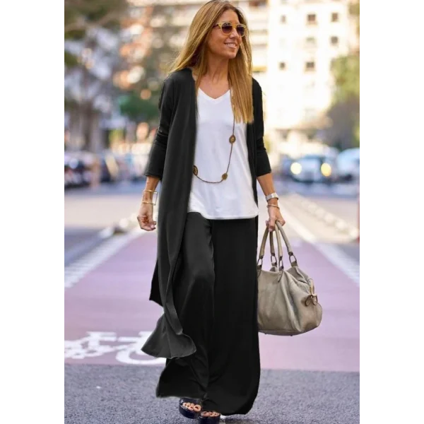 Kadın Uzun Kollu önü Açık Viskon Ceket Ve Pantolon Ikili Takım