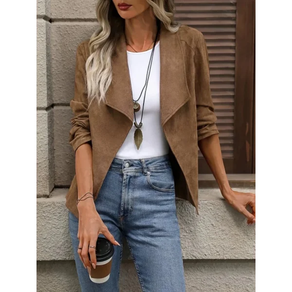 Kadın Uzun Kollu önü Açık Yakalı Süet Ceket