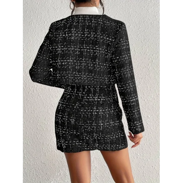 Kadın Uzun Kollu önü Düğmeli şanel Ceket Ve Etek Takım