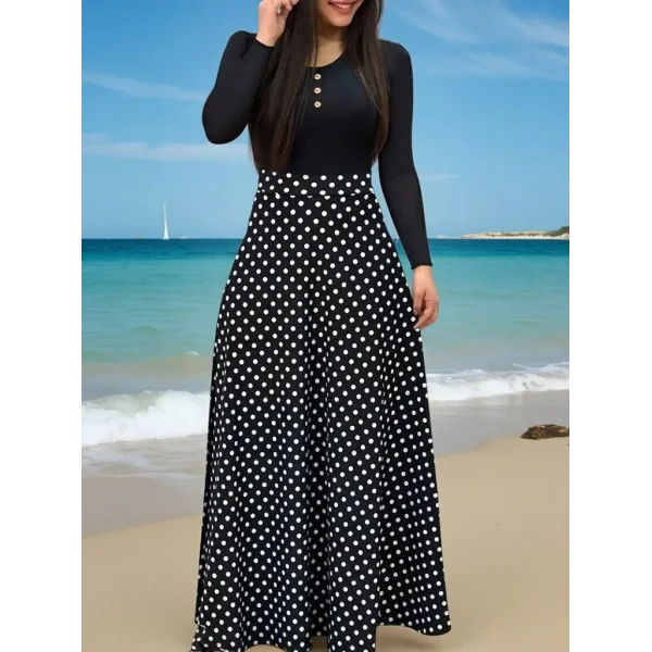 Kadın Uzun Kollu önü Düğmeli Viskon Bluz Eteği örme Maxi Krep Elbise