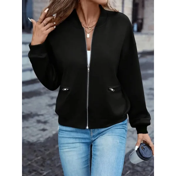 Kadın Uzun Kollu önü Fermuarlı Cepli Dalgıç Ceket