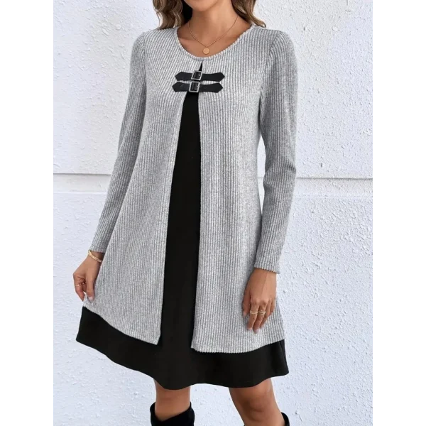 Kadın Uzun Kollu önü Tokalı şardonlu Kaşkorse Iç Kısmı Viskon Midi Elbise Ikili Takım