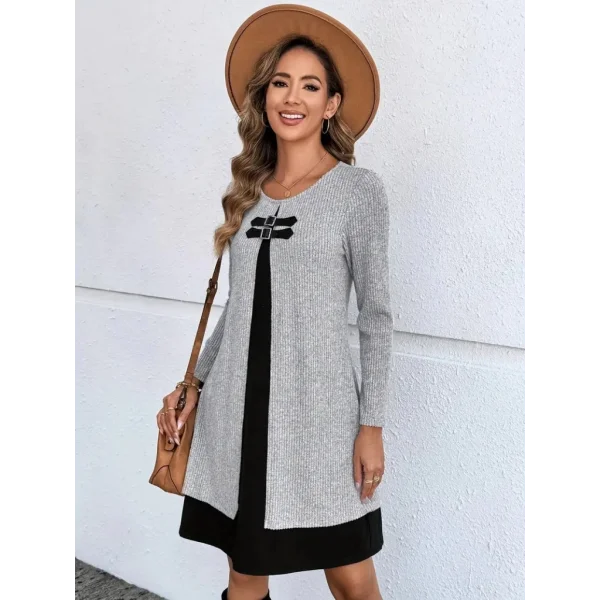 Kadın Uzun Kollu önü Tokalı şardonlu Kaşkorse Iç Kısmı Viskon Midi Elbise Ikili Takım