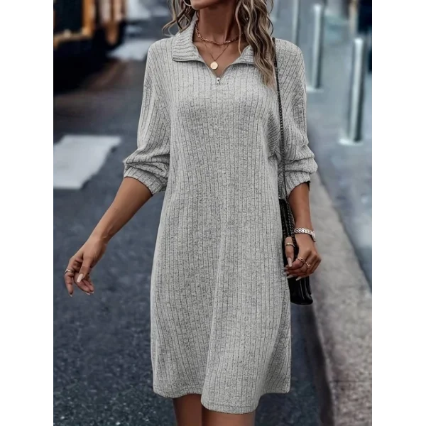 Kadın Uzun Kollu Polo Yaka Fermuar Detaylı şardonlu Kaşkorse Mini Boy Elbise