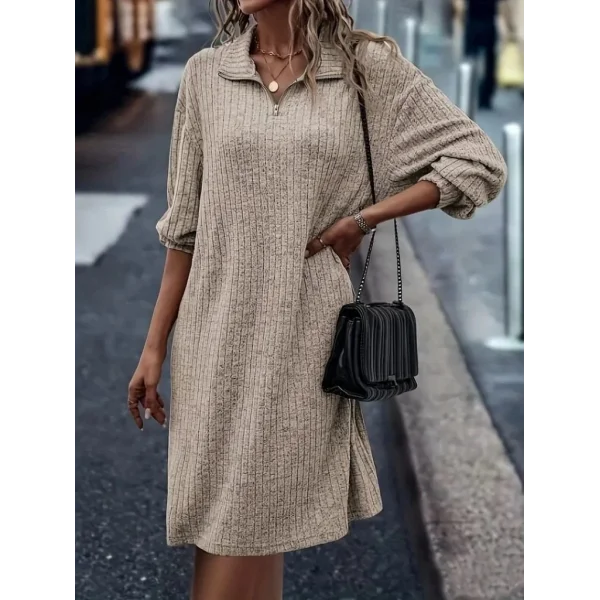 Kadın Uzun Kollu Polo Yaka Fermuar Detaylı şardonlu Kaşkorse Mini Boy Elbise