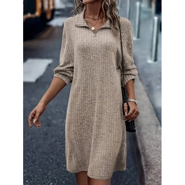 Kadın Uzun Kollu Polo Yaka Fermuar Detaylı şardonlu Kaşkorse Mini Boy Elbise