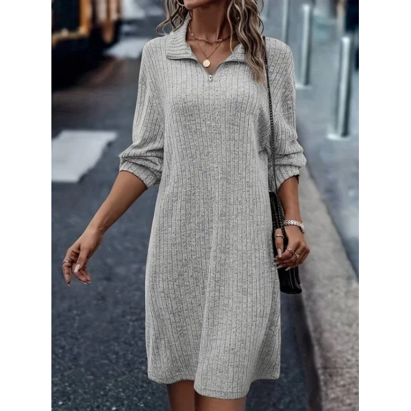 Kadın Uzun Kollu Polo Yaka Fermuar Detaylı şardonlu Kaşkorse Mini Boy Elbise