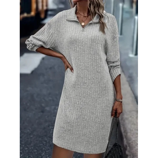 Kadın Uzun Kollu Polo Yaka Fermuar Detaylı şardonlu Kaşkorse Mini Boy Elbise