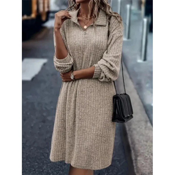 Kadın Uzun Kollu Polo Yaka Fermuar Detaylı şardonlu Kaşkorse Mini Boy Elbise