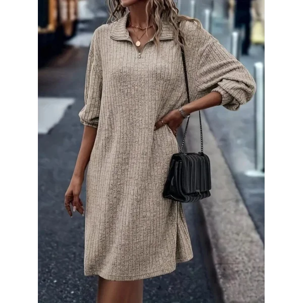 Kadın Uzun Kollu Polo Yaka Fermuar Detaylı şardonlu Kaşkorse Mini Boy Elbise