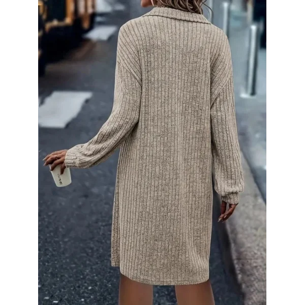 Kadın Uzun Kollu Polo Yaka Fermuar Detaylı şardonlu Kaşkorse Mini Boy Elbise