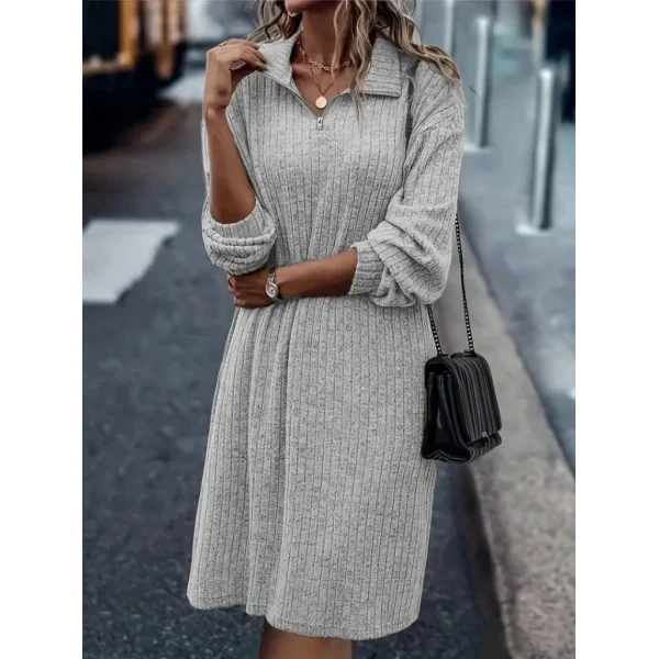 Kadın Uzun Kollu Polo Yaka Fermuar Detaylı şardonlu Kaşkorse Mini Boy Elbise