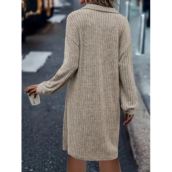 Kadın Uzun Kollu Polo Yaka Fermuar Detaylı şardonlu Kaşkorse Mini Boy Elbise