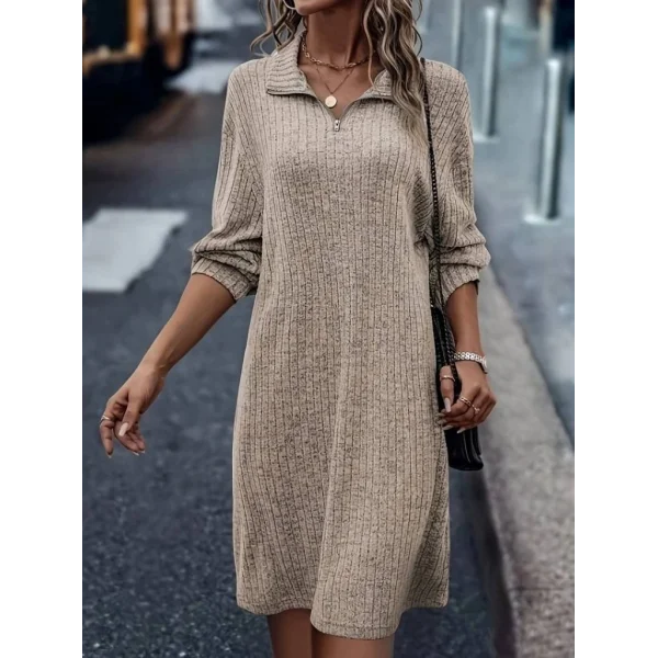 Kadın Uzun Kollu Polo Yaka Fermuar Detaylı şardonlu Kaşkorse Mini Boy Elbise