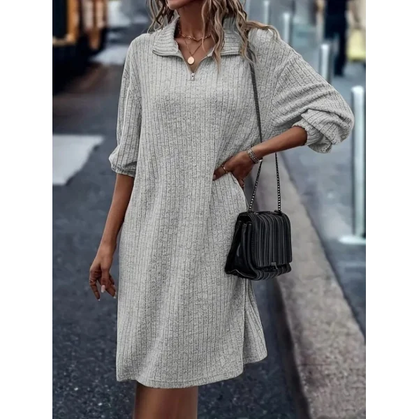 Kadın Uzun Kollu Polo Yaka Fermuar Detaylı şardonlu Kaşkorse Mini Boy Elbise