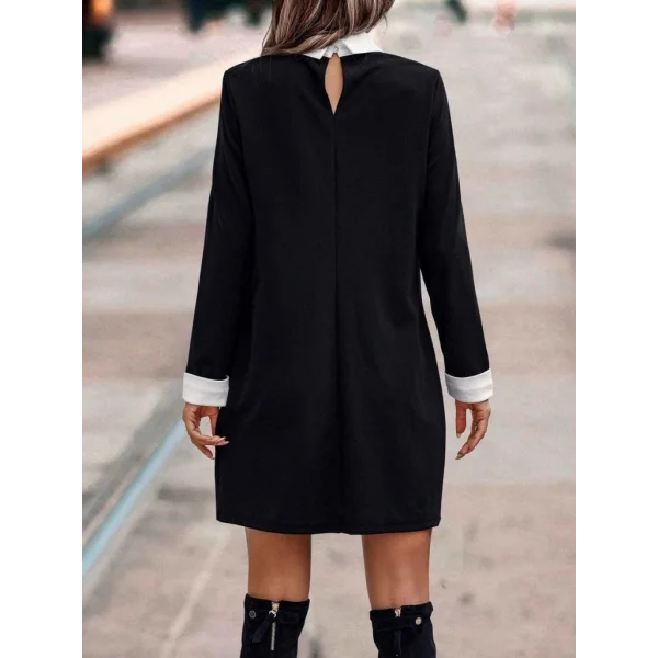 Kadın Uzun Kollu Polo Yaka Inci Detay Krep Elbise