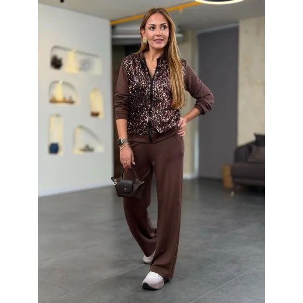 Kadın Uzun Kollu Pul Payet Ve Fermuar Detay Ikili Takım