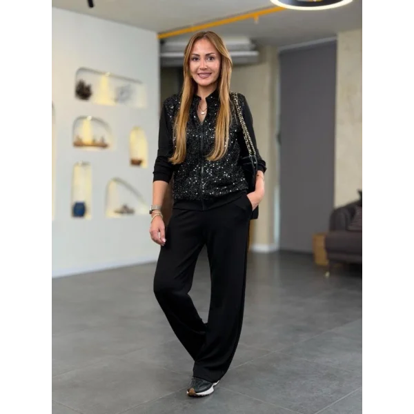 Kadın Uzun Kollu Pul Payet Ve Fermuar Detay Ikili Takım