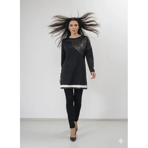 Kadın Uzun Kollu Pulpayet Detay Bluz