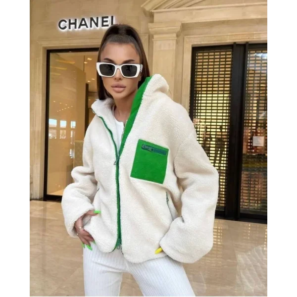 Kadın Uzun Kollu Renkli Cep Ve Fermuar Detay Peluş ont