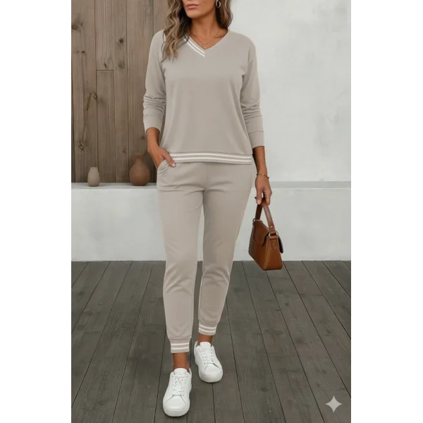 Kadın Uzun Kollu Ribana Detay Viskon Iki Iplik Ikili Takım