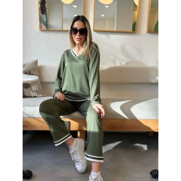 Kadın Uzun Kollu Ribana Detay Viskon Iki Iplik Ikili Takım