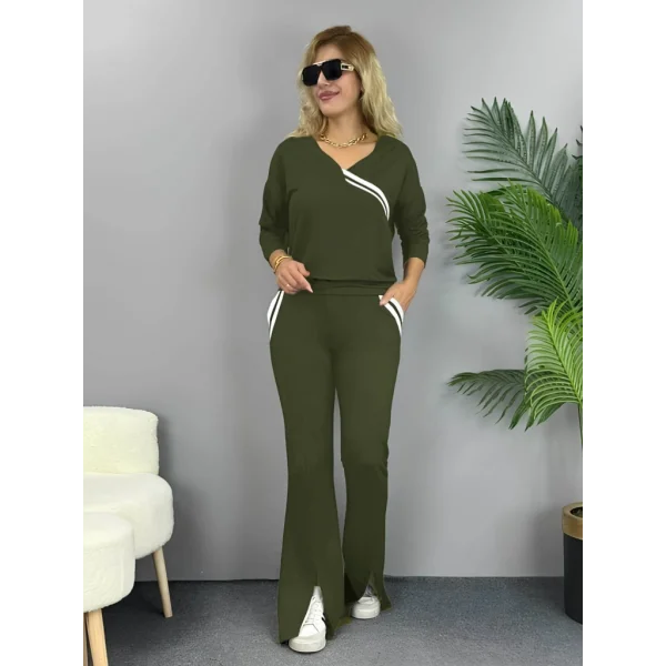 Kadın Uzun Kollu Ribana Detaylı Iki Iplik Penye Ikili Takım