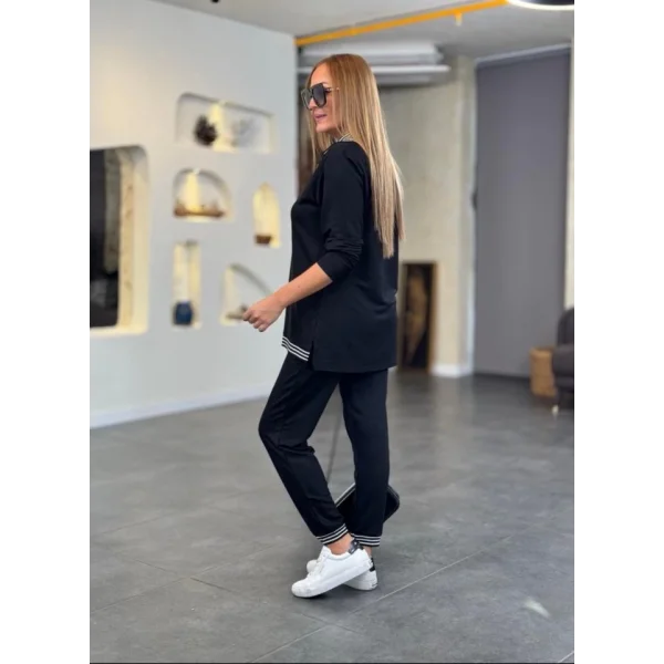 Kadın Uzun Kollu Ribana Ve Fermuar Detay Bluz Ve Yüksel Bel Pantolon 2li Takım