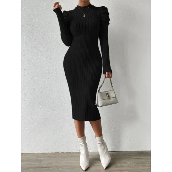 Kadın Uzun Kollu şardonlu Kaşkorse Pile Detay Karpuz Kol Kalem Elbise