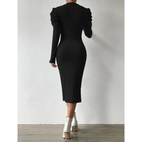 Kadın Uzun Kollu şardonlu Kaşkorse Pile Detay Karpuz Kol Kalem Elbise