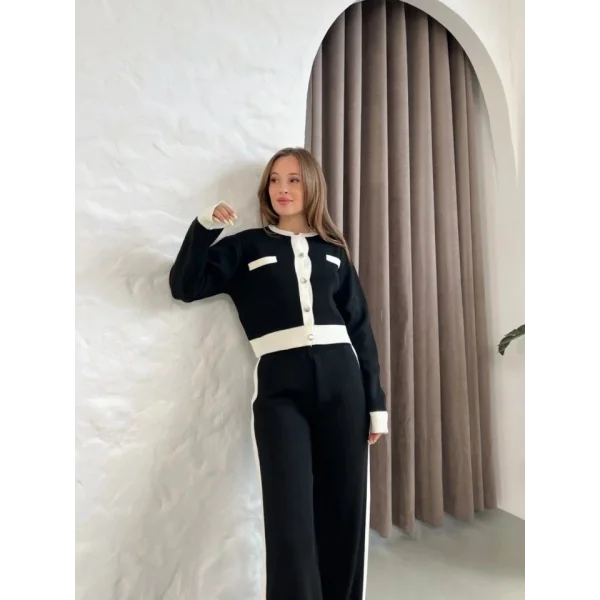 Kadın Uzun Kollu şerit Detay Triko Takım