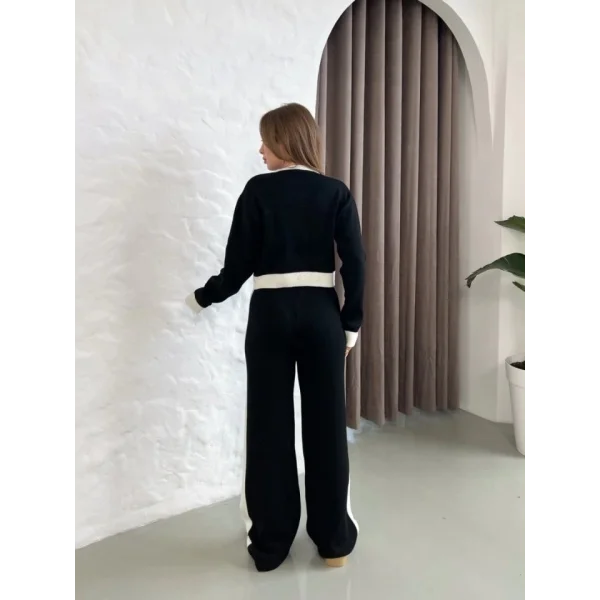 Kadın Uzun Kollu şerit Detay Triko Takım