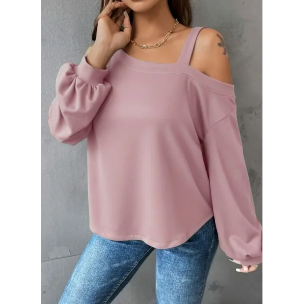 Kadın Uzun Kollu Tek Omuz Askı Detay Salaş Dalgıç Bluz