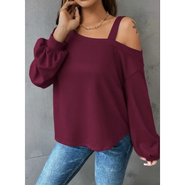 Kadın Uzun Kollu Tek Omuz Askı Detay Salaş Dalgıç Bluz