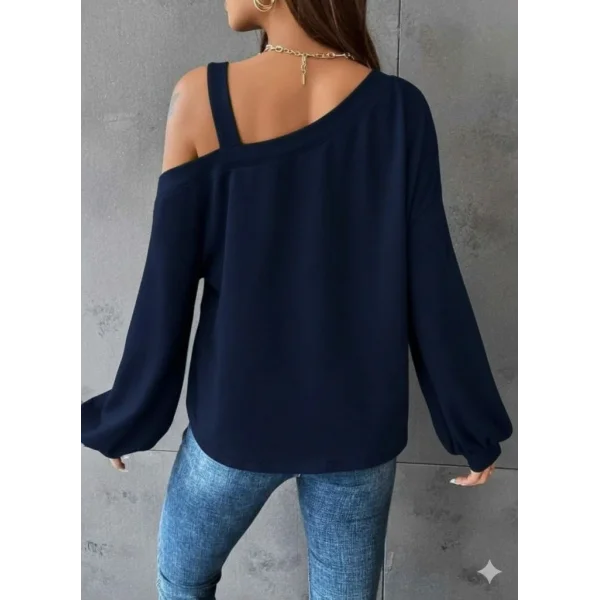 Kadın Uzun Kollu Tek Omuz Askı Detay Salaş Viskon Iki Iplik Bluz