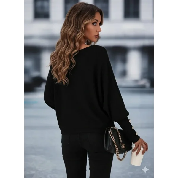 Kadın Uzun Kollu Tek Omuzdan Açık Askı Detaylı Waffle Bluz