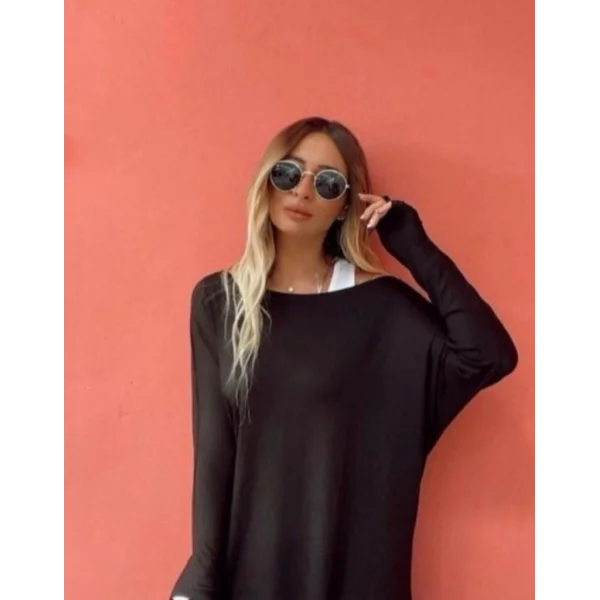 Kadın Uzun Kollu Tek Omuzdan Açık çilek Bluz Ve Viskon Atlet Ikili Takım