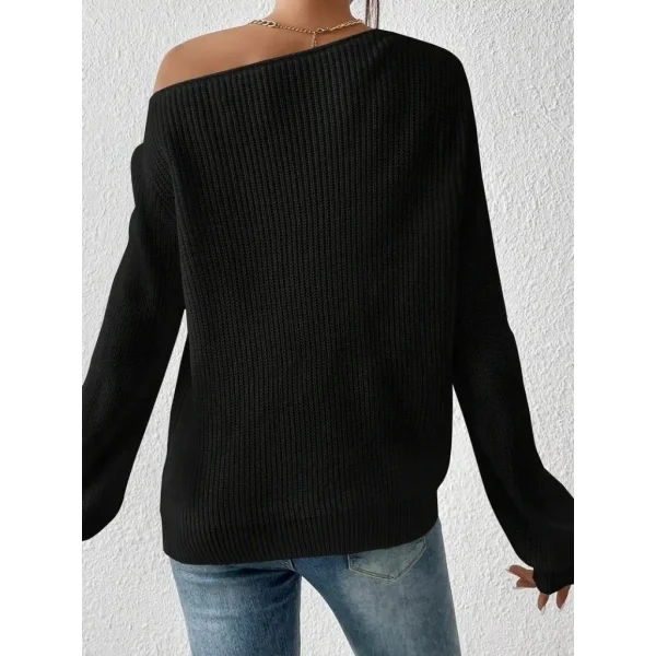 Kadın Uzun Kollu Tek Omuzu Açık Detaylı Triko Bluz