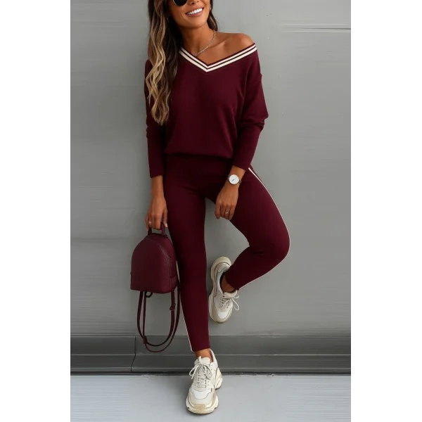 Kadın Uzun Kollu Tek Omuzu Açık Detaylı Viskon Iki Iplik Bluz Ve Pantolon Ikili Takım