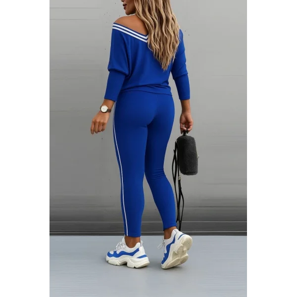 Kadın Uzun Kollu Tek Omuzu Açık Detaylı Viskon Iki Iplik Bluz Ve Pantolon Ikili Takım