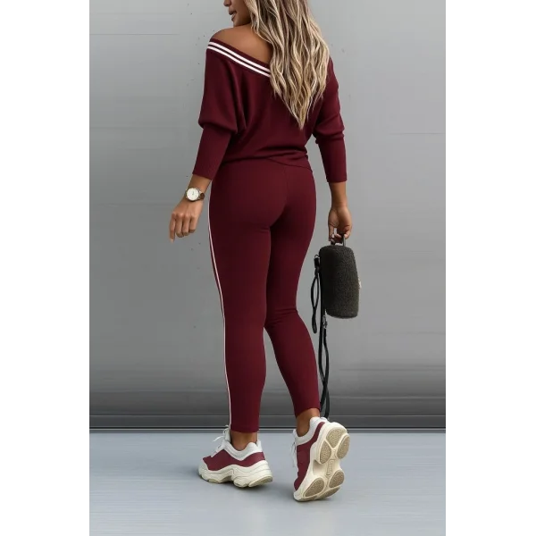 Kadın Uzun Kollu Tek Omuzu Açık Detaylı Viskon Iki Iplik Bluz Ve Pantolon Ikili Takım