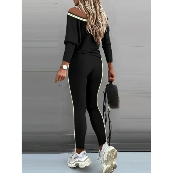 Kadın Uzun Kollu Tek Omuzu Açık Detaylı Viskon Iki Iplik Bluz Ve Pantolon Ikili Takım