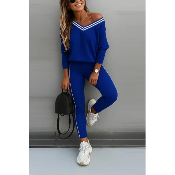 Kadın Uzun Kollu Tek Omuzu Açık Detaylı Viskon Iki Iplik Bluz Ve Pantolon Ikili Takım