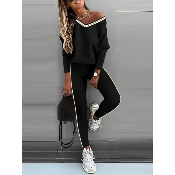 Kadın Uzun Kollu Tek Omuzu Açık Detaylı Viskon Iki Iplik Bluz Ve Pantolon Ikili Takım