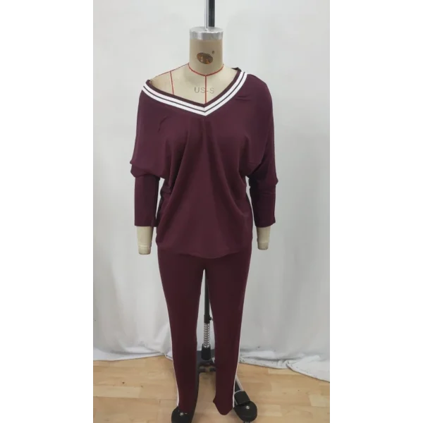 Kadın Uzun Kollu Tek Omuzu Açık Detaylı Viskon Iki Iplik Bluz Ve Pantolon Ikili Takım