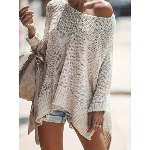 Kadın Uzun Kollu Tek Omuzu Açık Salaş Uzun Triko Bluz