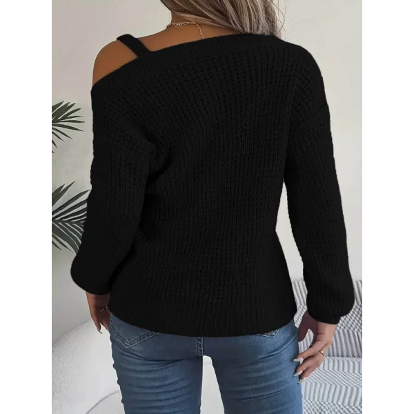 Kadın Uzun Kollu Tek Omuzu Açık Tokalı Triko Bluz