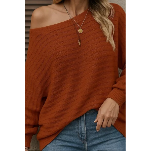 Kadın Uzun Kollu Tek Omuzu Açık Triko Bluz